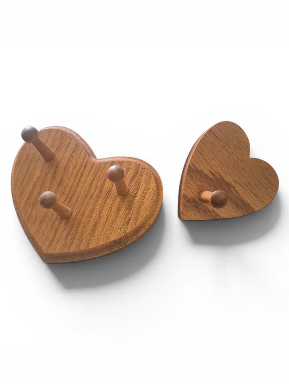 Vintage Wooden Heart Key Holder Wall Decor Rack with Peg Cottagecore Country 90s